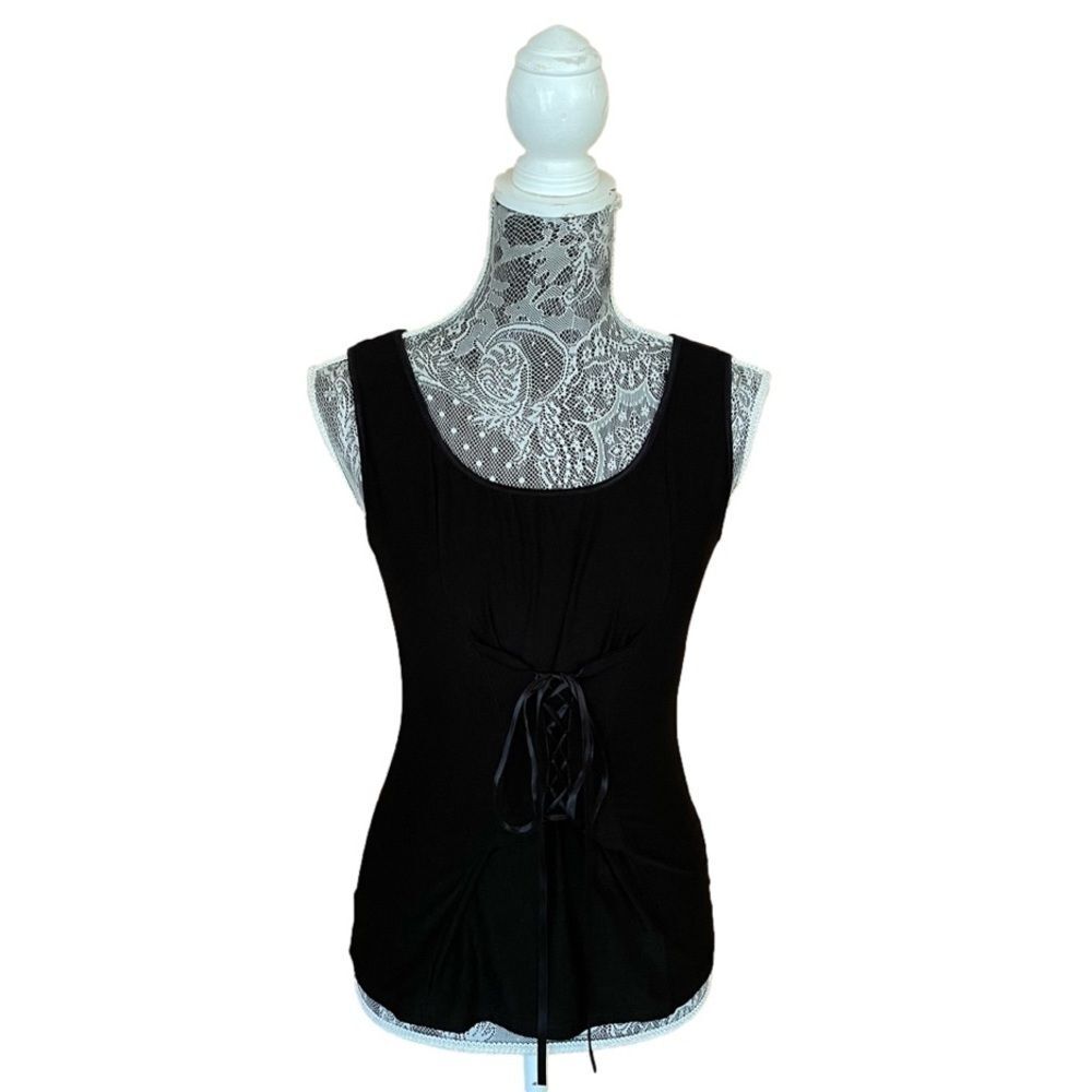 VINTAGE Corset Lace Up Tank Top Black